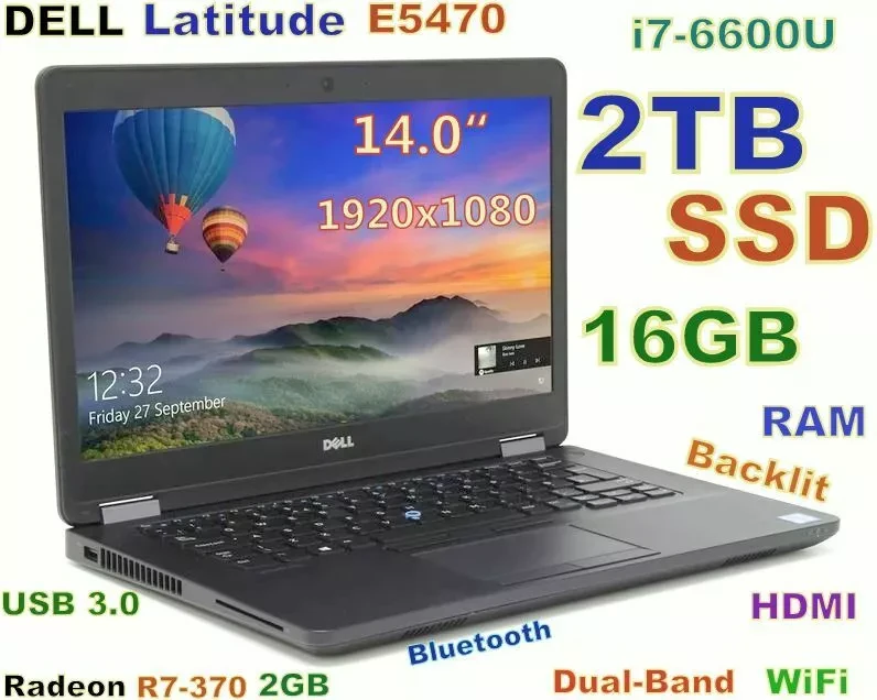 (3D-Design) DELL E5470 Core-i7 FAST 2TB SSD 16GB 14" FHD Radeon R7 Backlit HDMI