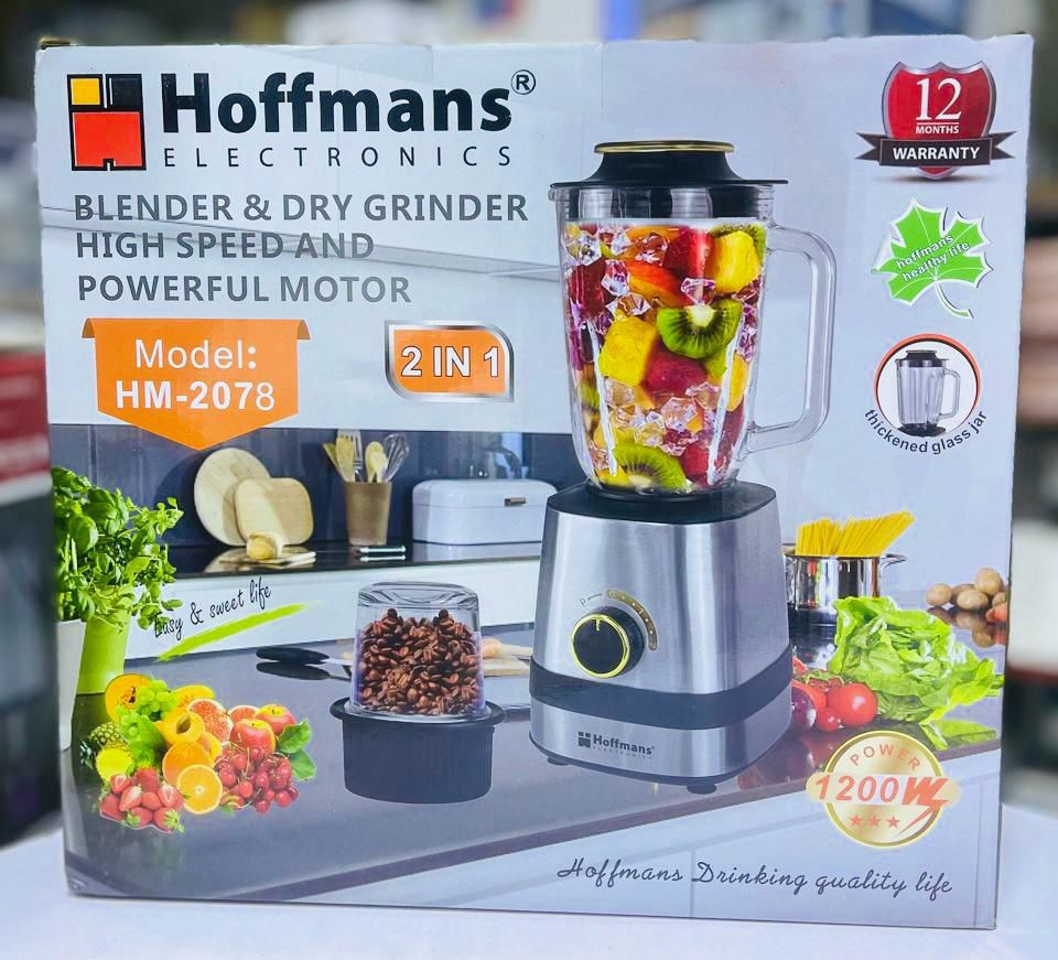 Hoffmans HM-2078 2in1 Powerful Glass Blender With High Speed Grinder